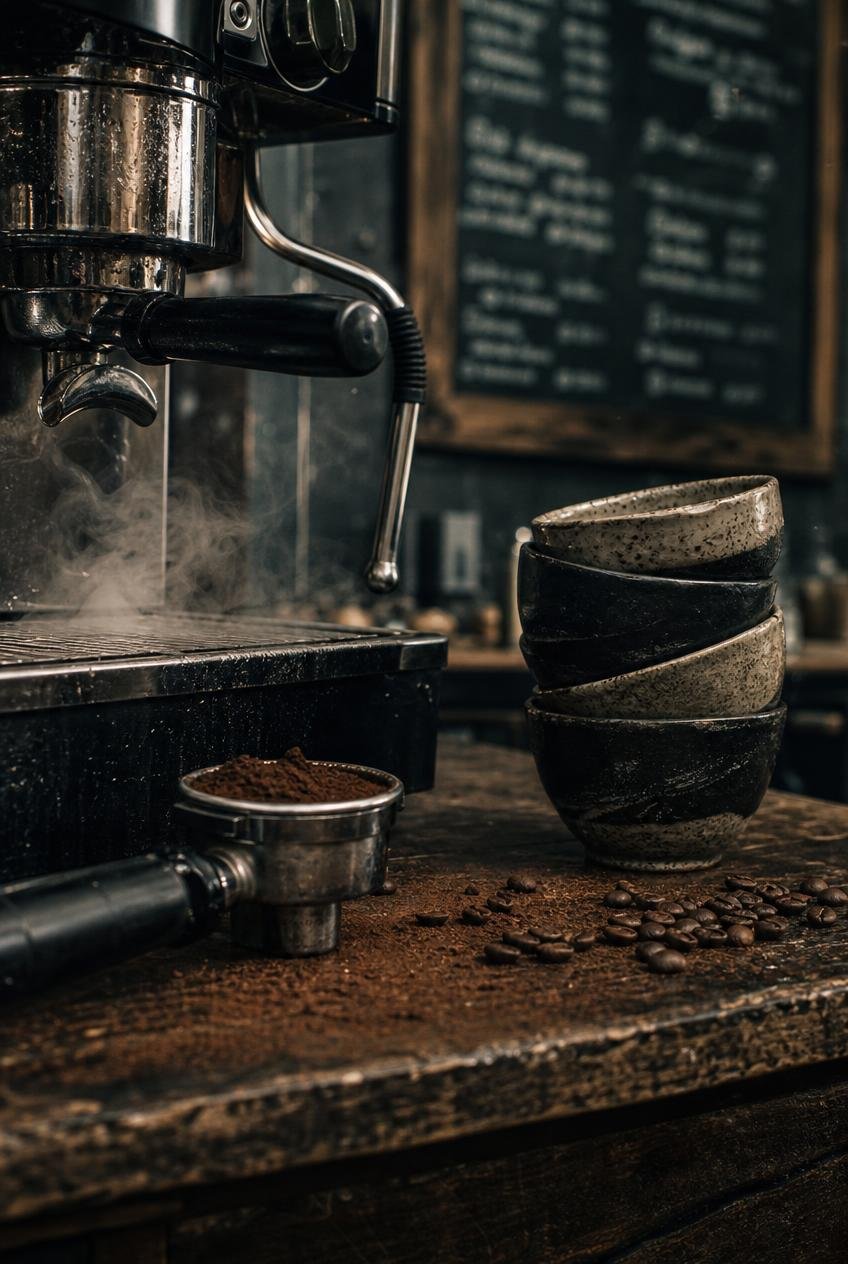Máquina de café artesanal numa cafetaria local